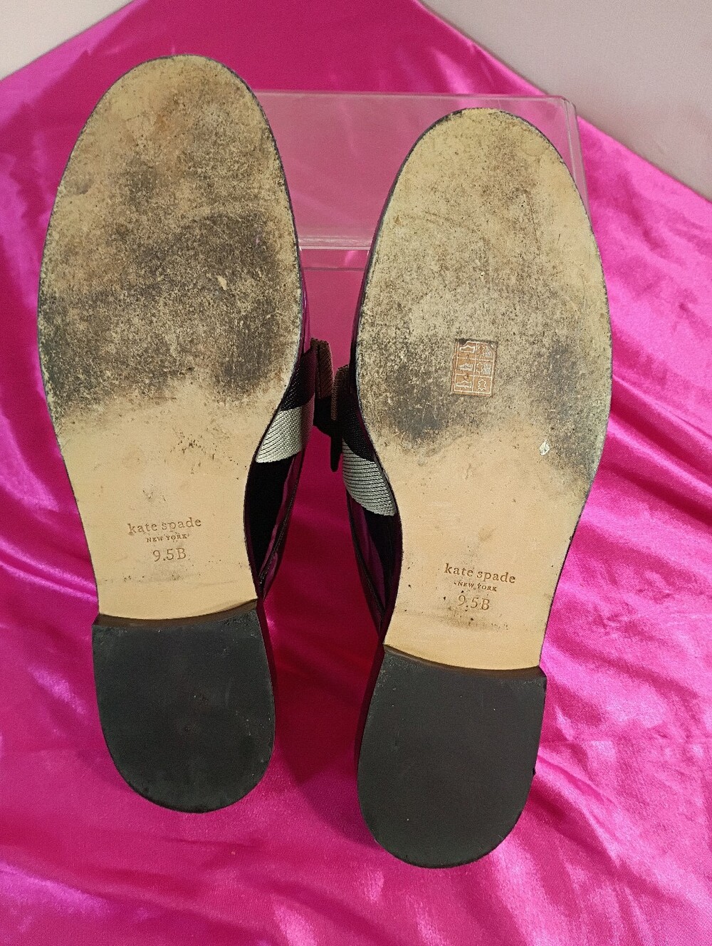 Kate Spade Women's SZ 9.5B Patent Leather Fabric Leandra Mule Loafers Black. - Picture 3 of 9